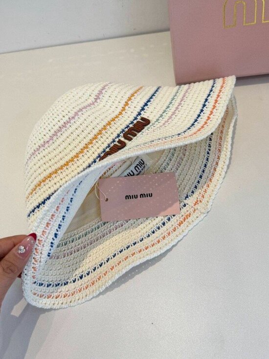 Miu Miu Striped Raffia Bucket Hat - Summer Sun Hat main image 5